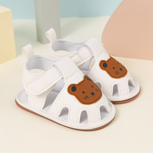 Neska Moda 6 to 12 Months Baby Girls Anti-Slip Teddy Bear Face Hook & Loop Sandal (White)-BT4678