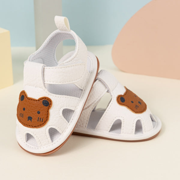 Neska Moda 6 to 12 Months Baby Girls Anti-Slip Teddy Bear Face Hook & Loop Sandal (White)-BT4678