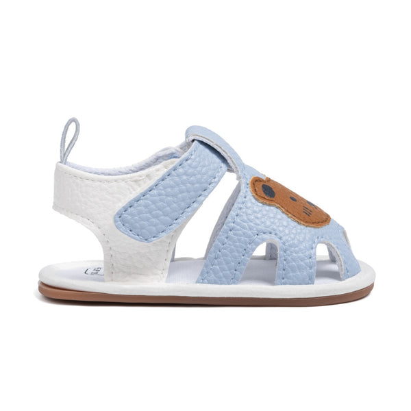 Neska Moda 6 to 12 Months Baby Girls Anti-Slip Teddy Bear Face Hook & Loop Sandal (Blue)-BT4679