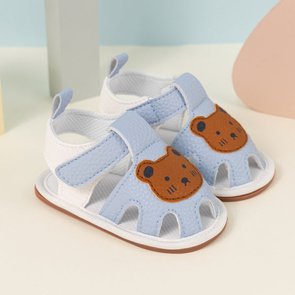 Neska Moda 6 to 12 Months Baby Girls Anti-Slip Teddy Bear Face Hook & Loop Sandal (Blue)-BT4679