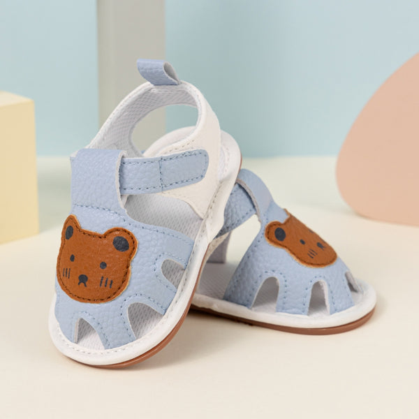 Neska Moda 6 to 12 Months Baby Girls Anti-Slip Teddy Bear Face Hook & Loop Sandal (Blue)-BT4679