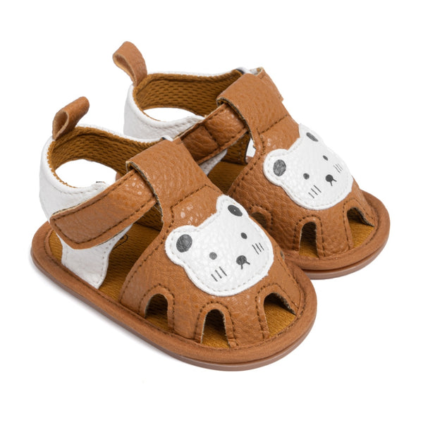 Neska Moda 6 to 12 Months Baby Girls Anti-Slip Teddy Bear Face Hook & Loop Sandal (Brown)-BT4680