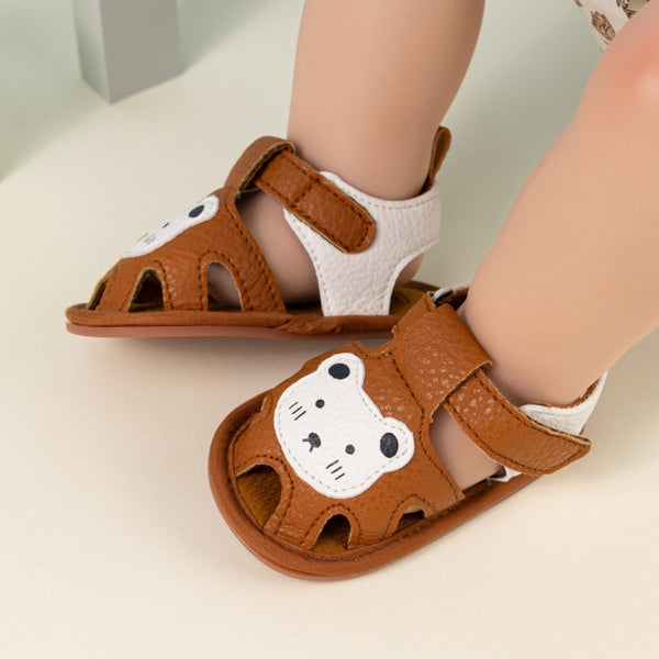 Neska Moda 6 to 12 Months Baby Girls Anti-Slip Teddy Bear Face Hook & Loop Sandal (Brown)-BT4680