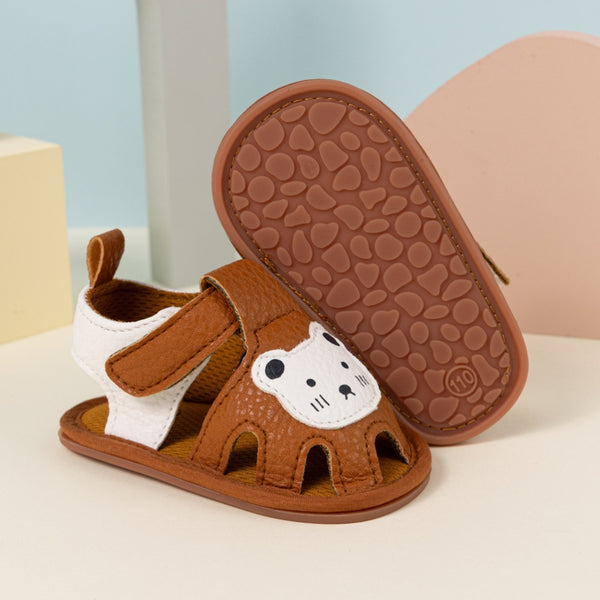 Neska Moda 6 to 12 Months Baby Girls Anti-Slip Teddy Bear Face Hook & Loop Sandal (Brown)-BT4680
