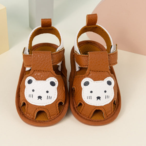 Neska Moda 6 to 12 Months Baby Girls Anti-Slip Teddy Bear Face Hook & Loop Sandal (Brown)-BT4680