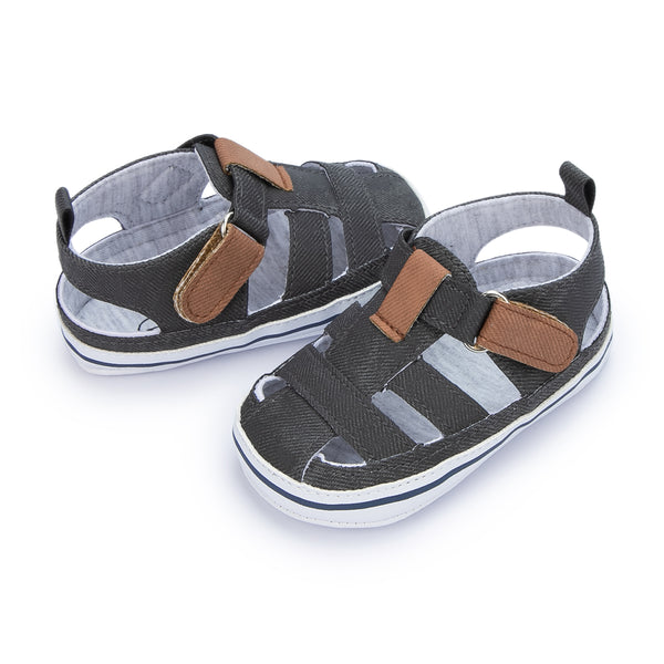Neska Moda 6 to 12 Months Baby Girls Anti-Slip Denim Hook & Loop Sandal (Black)-BT4684