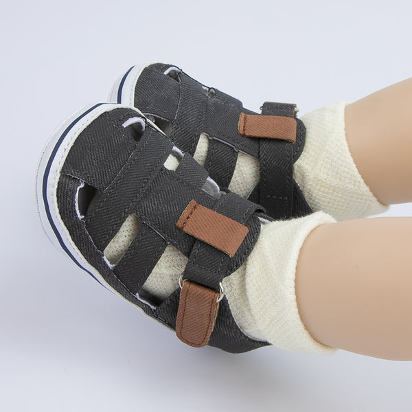 Neska Moda 6 to 12 Months Baby Girls Anti-Slip Denim Hook & Loop Sandal (Black)-BT4684