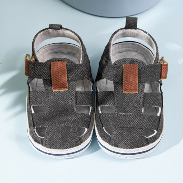 Neska Moda 6 to 12 Months Baby Girls Anti-Slip Denim Hook & Loop Sandal (Black)-BT4684