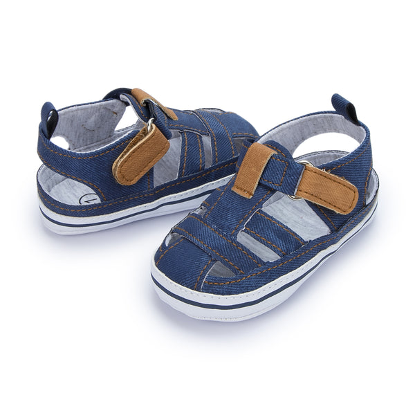 6 to 12 Months Baby Girls Anti-Slip Denim Hook & Loop Sandal (Blue)-BT4685