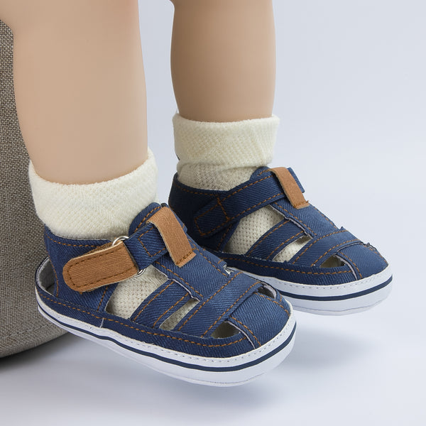 6 to 12 Months Baby Girls Anti-Slip Denim Hook & Loop Sandal (Blue)-BT4685