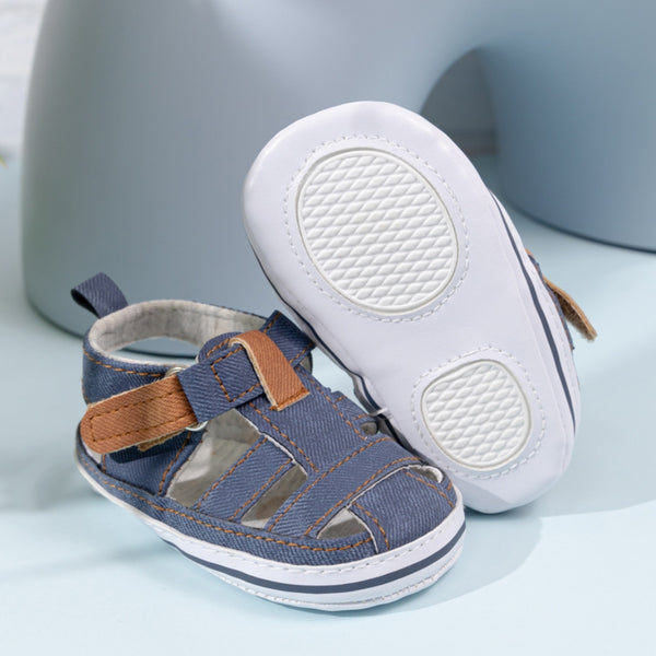 6 to 12 Months Baby Girls Anti-Slip Denim Hook & Loop Sandal (Blue)-BT4685