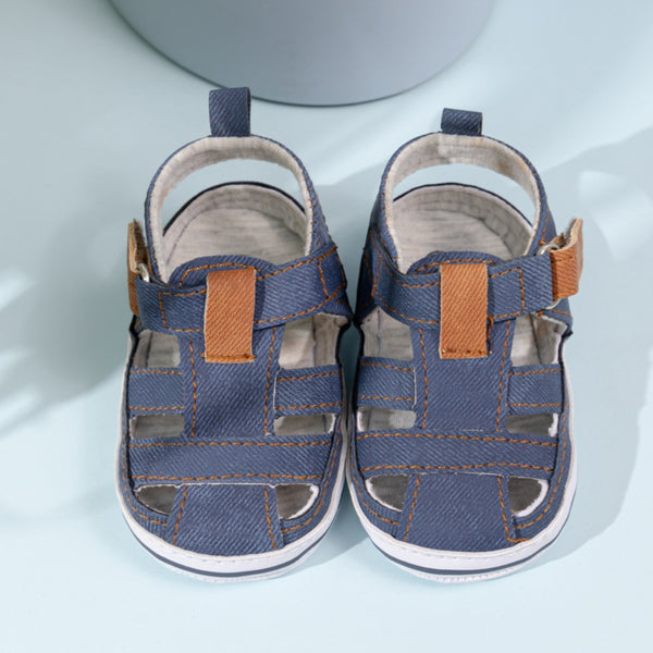 6 to 12 Months Baby Girls Anti-Slip Denim Hook & Loop Sandal (Blue)-BT4685