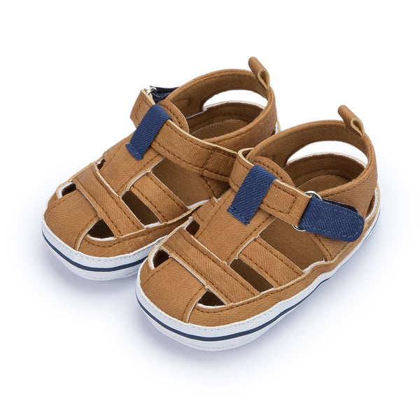 6 to 12 Months Baby Girls Anti-Slip Denim Hook & Loop Sandal (Brown)-BT4686