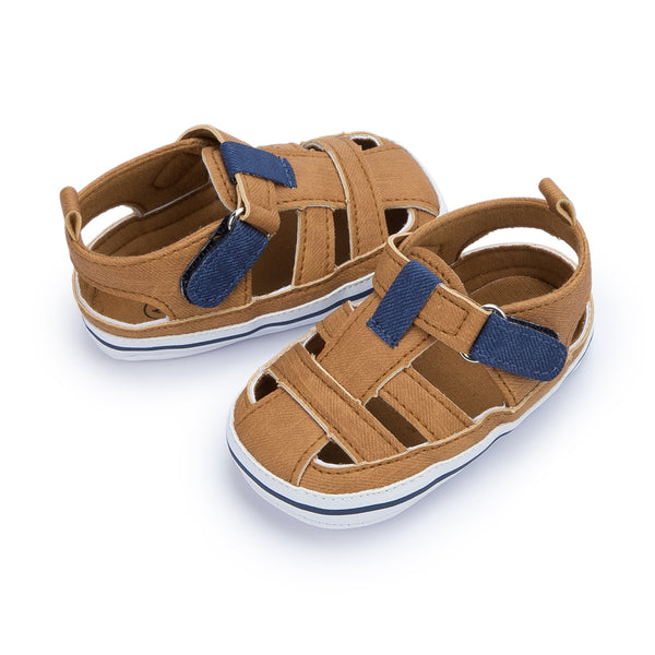 6 to 12 Months Baby Girls Anti-Slip Denim Hook & Loop Sandal (Brown)-BT4686