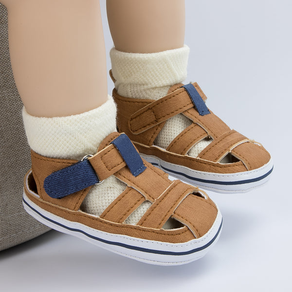 6 to 12 Months Baby Girls Anti-Slip Denim Hook & Loop Sandal (Brown)-BT4686