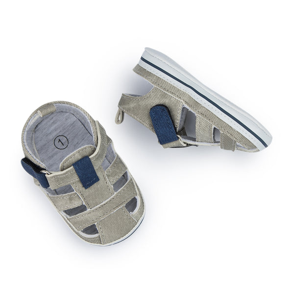 6 to 12 Months Baby Girls Anti-Slip Denim Hook & Loop Sandal (Light Grey)-BT4687