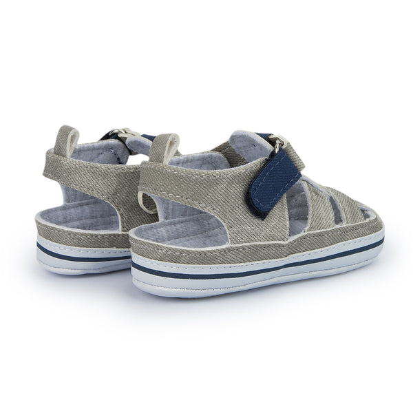 6 to 12 Months Baby Girls Anti-Slip Denim Hook & Loop Sandal (Light Grey)-BT4687
