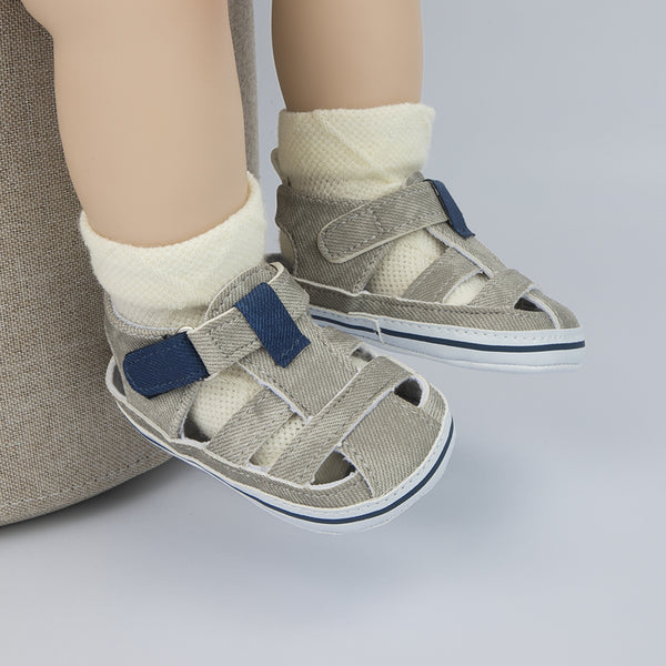 6 to 12 Months Baby Girls Anti-Slip Denim Hook & Loop Sandal (Light Grey)-BT4687