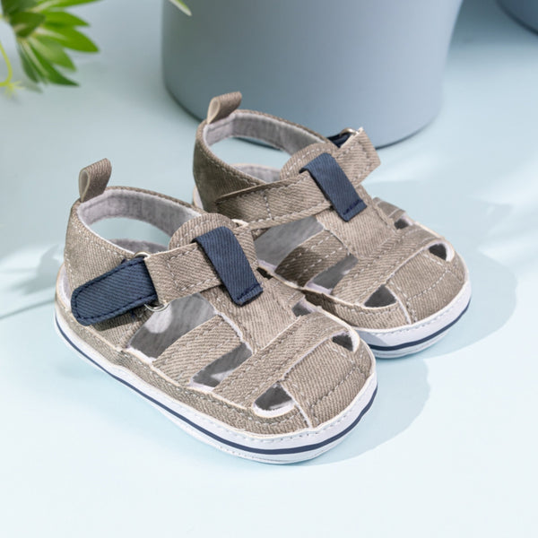 6 to 12 Months Baby Girls Anti-Slip Denim Hook & Loop Sandal (Light Grey)-BT4687