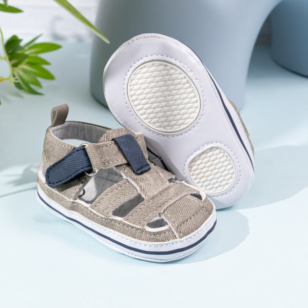 6 to 12 Months Baby Girls Anti-Slip Denim Hook & Loop Sandal (Light Grey)-BT4687