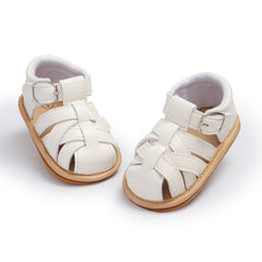 6 to 12 Months Baby Girls Anti-Slip Gladiator Design Hook & Loop Sandal (White)-BT4688