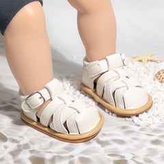 6 to 12 Months Baby Girls Anti-Slip Gladiator Design Hook & Loop Sandal (White)-BT4688