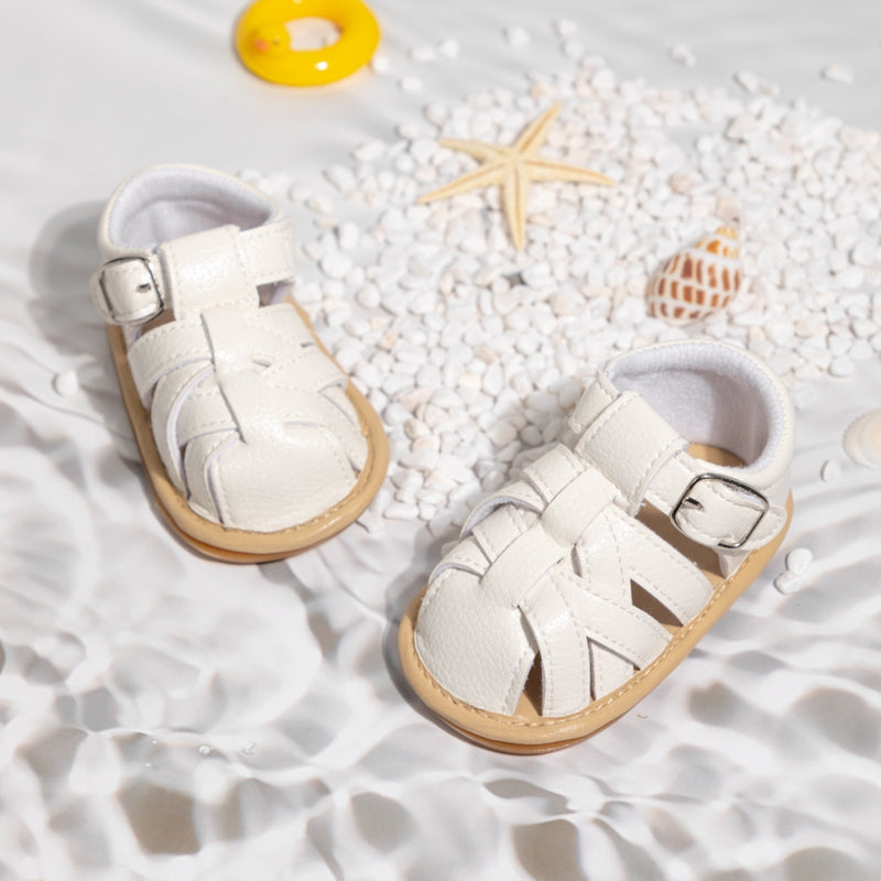6 to 12 Months Baby Girls Anti-Slip Gladiator Design Hook & Loop Sandal (White)-BT4688