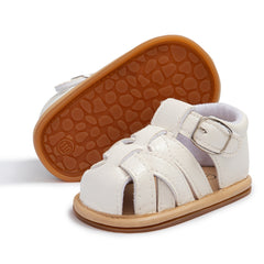 6 to 12 Months Baby Girls Anti-Slip Gladiator Design Hook & Loop Sandal (White)-BT4688