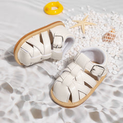6 to 12 Months Baby Girls Anti-Slip Gladiator Design Hook & Loop Sandal (White)-BT4688