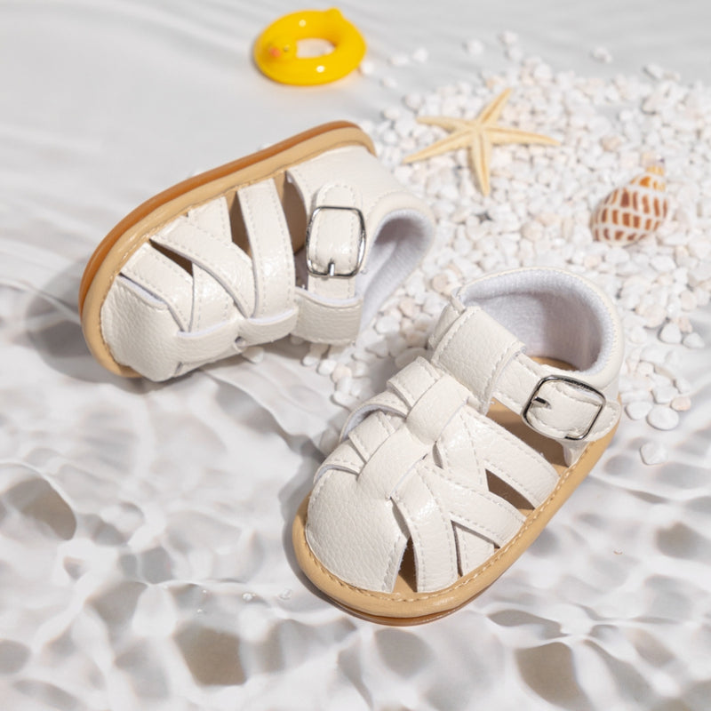 6 to 12 Months Baby Girls Anti-Slip Gladiator Design Hook & Loop Sandal (White)-BT4688