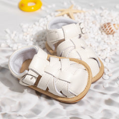 6 to 12 Months Baby Girls Anti-Slip Gladiator Design Hook & Loop Sandal (White)-BT4688