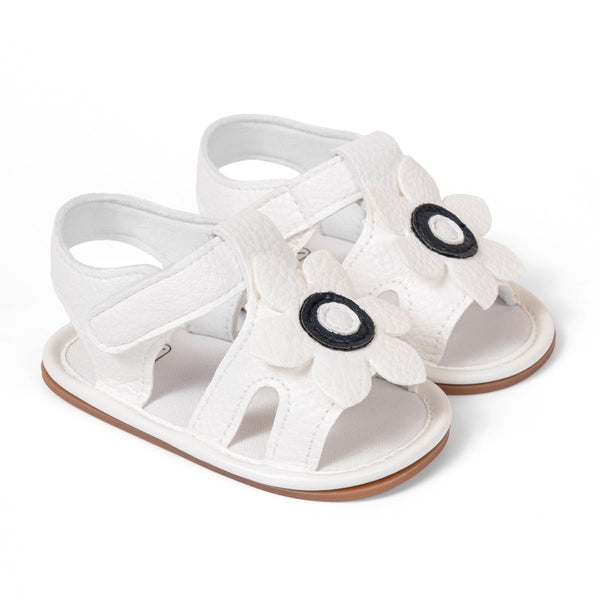 Neska Moda 6 to 12 Months Baby Girls Anti-Slip Floral Design Hook & Loop Sandal (White)-BT4690