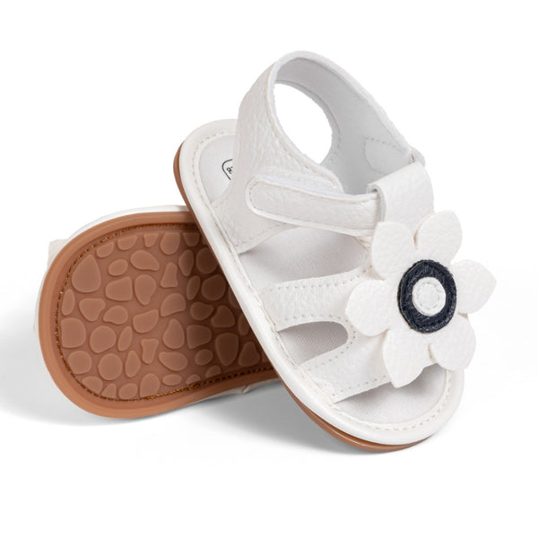 Neska Moda 6 to 12 Months Baby Girls Anti-Slip Floral Design Hook & Loop Sandal (White)-BT4690