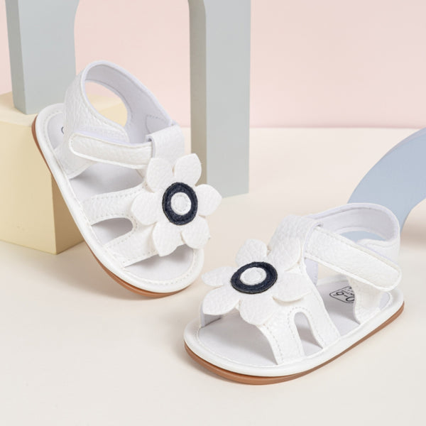 Neska Moda 6 to 12 Months Baby Girls Anti-Slip Floral Design Hook & Loop Sandal (White)-BT4690