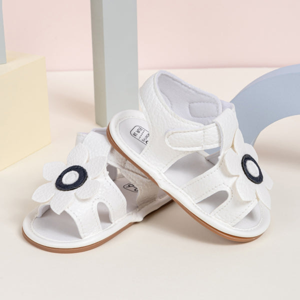 Neska Moda 6 to 12 Months Baby Girls Anti-Slip Floral Design Hook & Loop Sandal (White)-BT4690