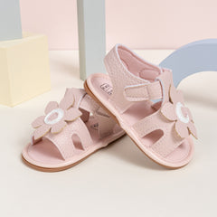 Neska Moda 6 to 12 Months Baby Girls Anti-Slip Floral Design Hook & Loop Sandal (Pink)-BT4691