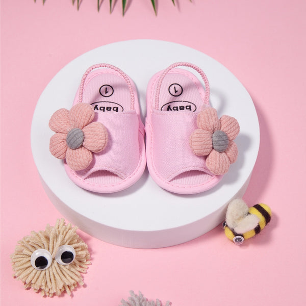 Neska Moda 6 to 12 Months Baby Girls Anti-Slip Flower Face Sling Back Design Sandal (Baby Pink)-BT4692