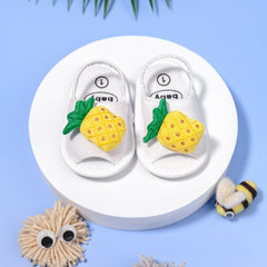 Neska Moda 6 to 12 Months Baby Girls Anti-Slip Pineapple Face Sling Back Design Sandal (White)-BT4693