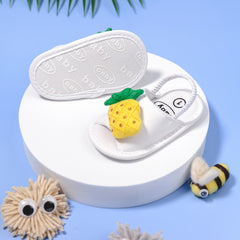 Neska Moda 6 to 12 Months Baby Girls Anti-Slip Pineapple Face Sling Back Design Sandal (White)-BT4693