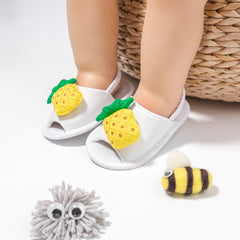Neska Moda 6 to 12 Months Baby Girls Anti-Slip Pineapple Face Sling Back Design Sandal (White)-BT4693