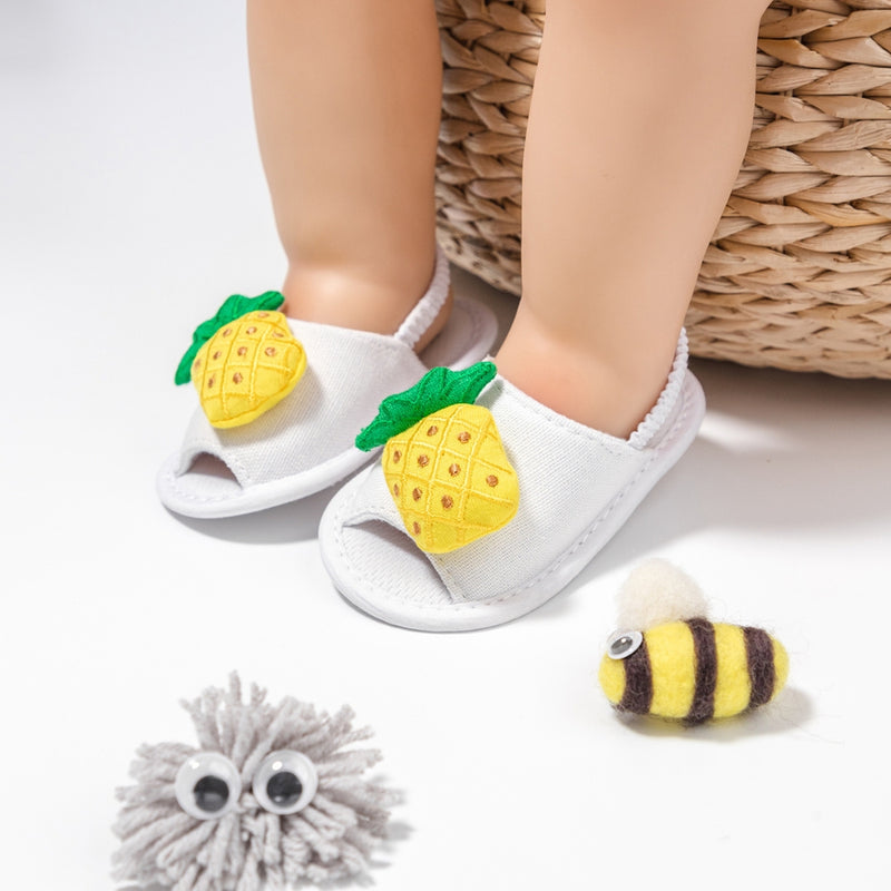 Neska Moda 6 to 12 Months Baby Girls Anti-Slip Pineapple Face Sling Back Design Sandal (White)-BT4693