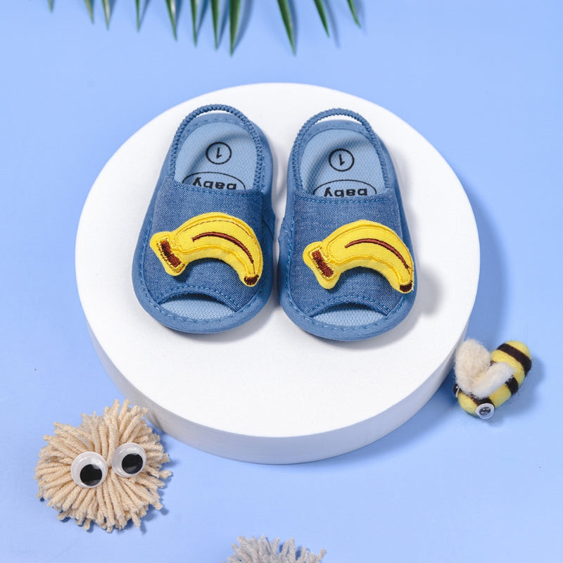 Neska Moda 6 to 12 Months Baby Girls Anti-Slip Banana Face Sling Back Design Sandal (Denim Blue)-BT4694