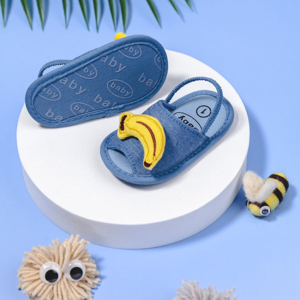 Neska Moda 6 to 12 Months Baby Girls Anti-Slip Banana Face Sling Back Design Sandal (Denim Blue)-BT4694
