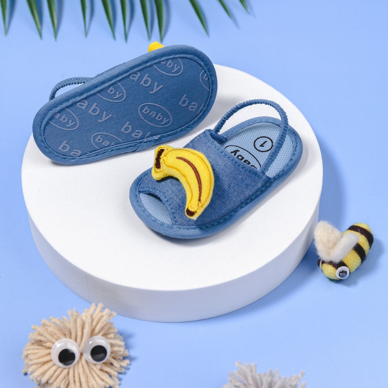 Neska Moda 6 to 12 Months Baby Girls Anti-Slip Banana Face Sling Back Design Sandal (Denim Blue)-BT4694