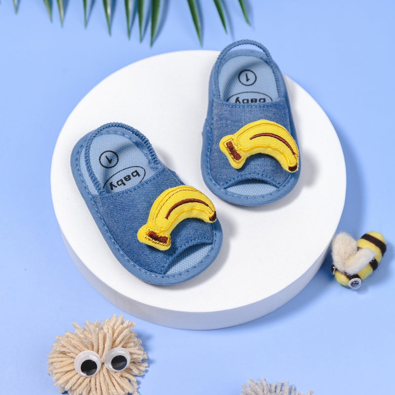 Neska Moda 6 to 12 Months Baby Girls Anti-Slip Banana Face Sling Back Design Sandal (Denim Blue)-BT4694