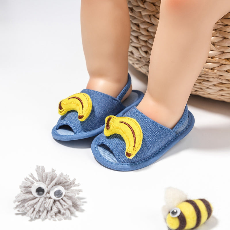 Neska Moda 6 to 12 Months Baby Girls Anti-Slip Banana Face Sling Back Design Sandal (Denim Blue)-BT4694