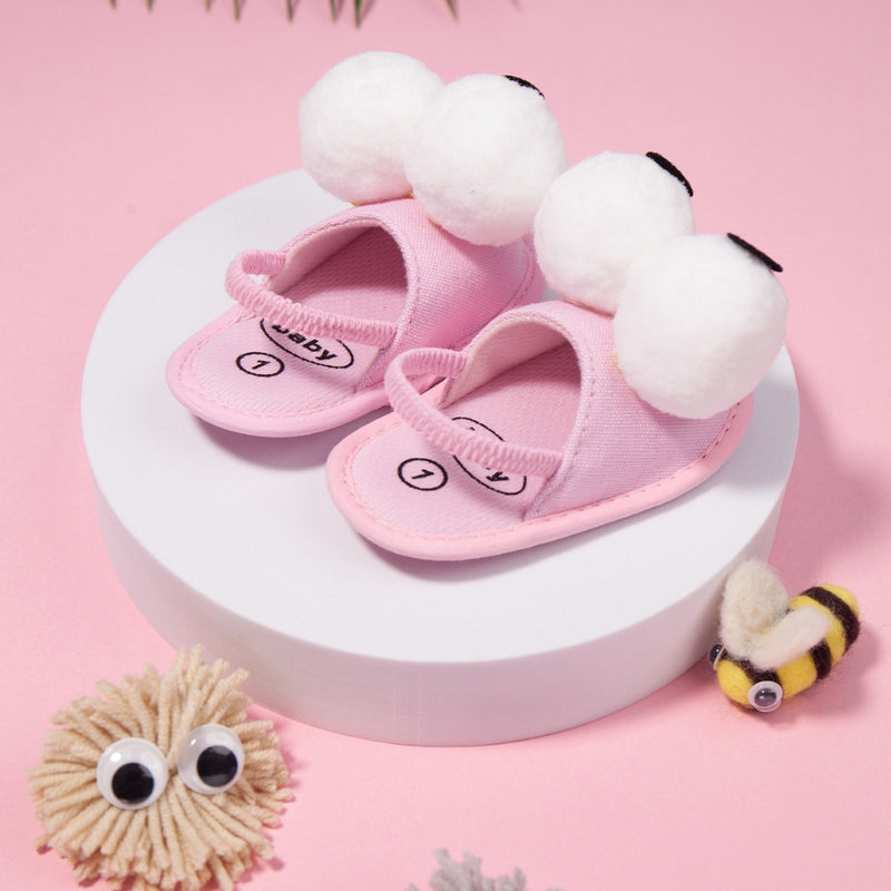 Neska Moda 6 to 12 Months Baby Girls Anti-Slip Tweety Face Sling Back Design Sandal (Baby Pink::White)-BT4695
