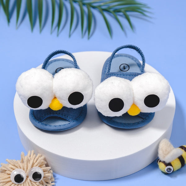 Neska Moda 6 to 12 Months Baby Girls Anti-Slip Tweety Face Sling Back Design Sandal (White::Blue)-BT4696