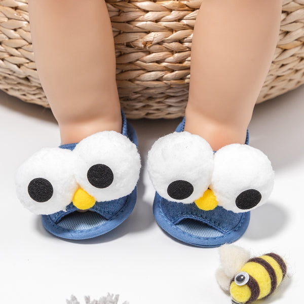 Neska Moda 6 to 12 Months Baby Girls Anti-Slip Tweety Face Sling Back Design Sandal (White::Blue)-BT4696