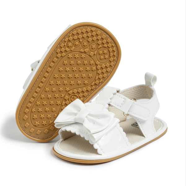 Neska Moda 6 to 12 Months Baby Girls Anti-Slip Bow Pattern Hook & Loop Sandal (White)-BT4697
